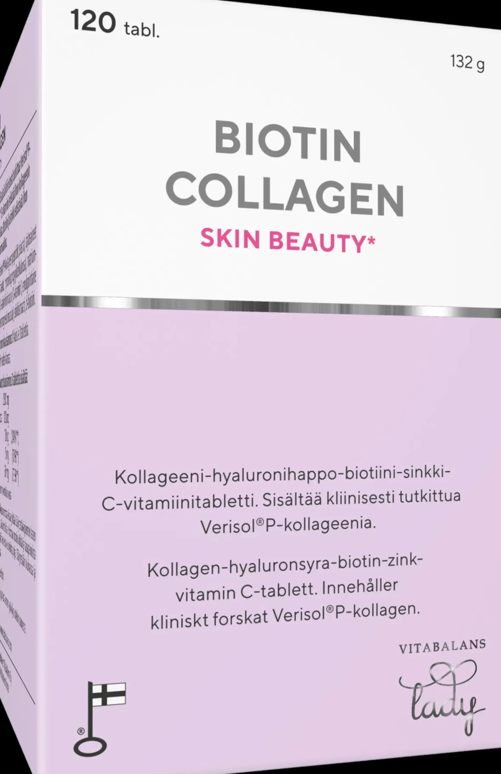 Biotin Collagen 120 tabl., kotimainen kollageeni-hyaluronihappo-biotiini-sinkki-C-vitamiini tabletti, Vitabalans