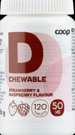 Coop D-vitamiini 50μg Mansikka-Vadelma 120 purutablettia