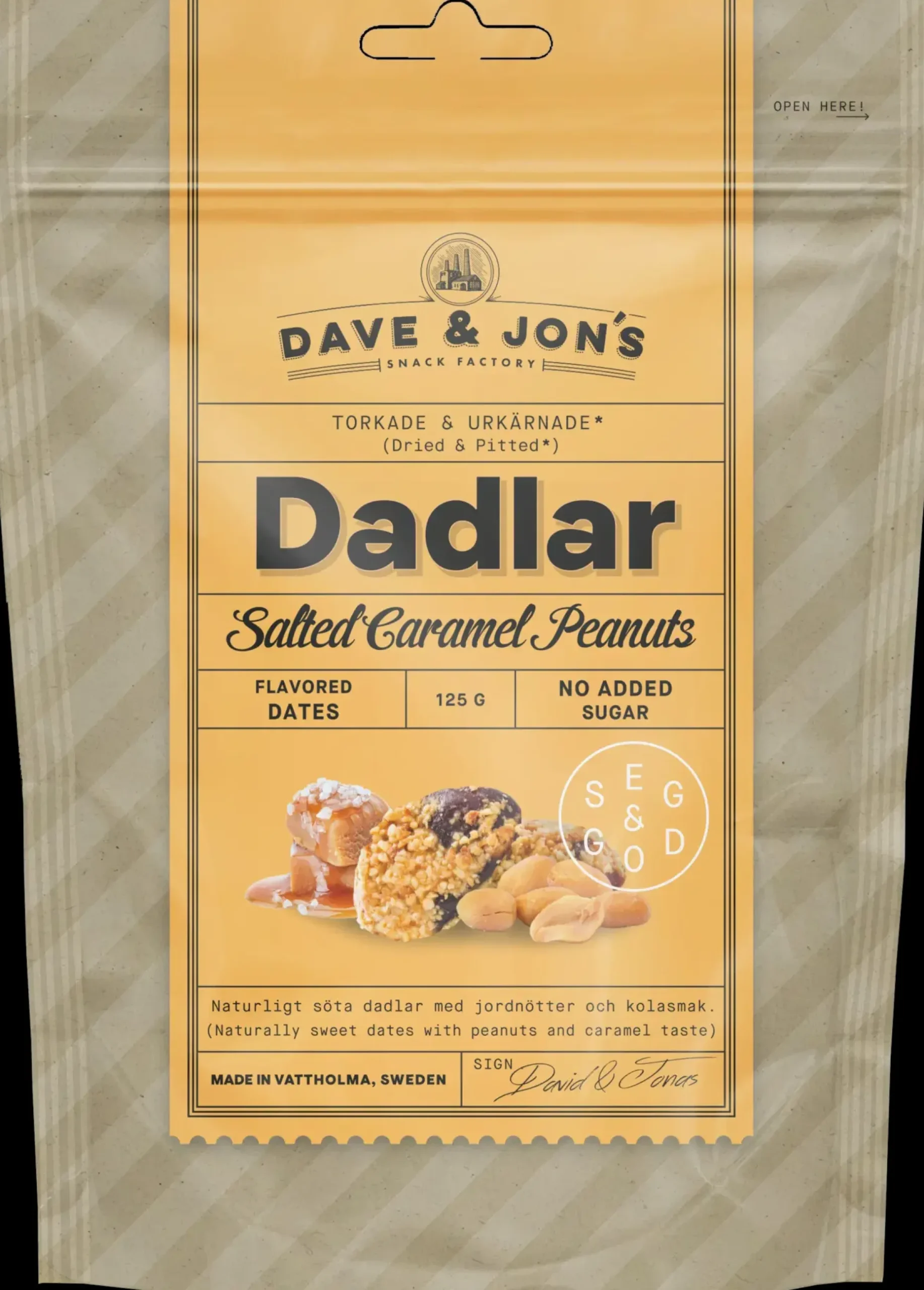 Dave&Jons Kivettömiä, Karamellin ja Maapähkinän makuisia Taateleita 125 g