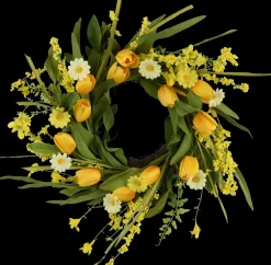 Decoris Kranssi Tulppaani/ Päivänkakkara 55 cm keltainen