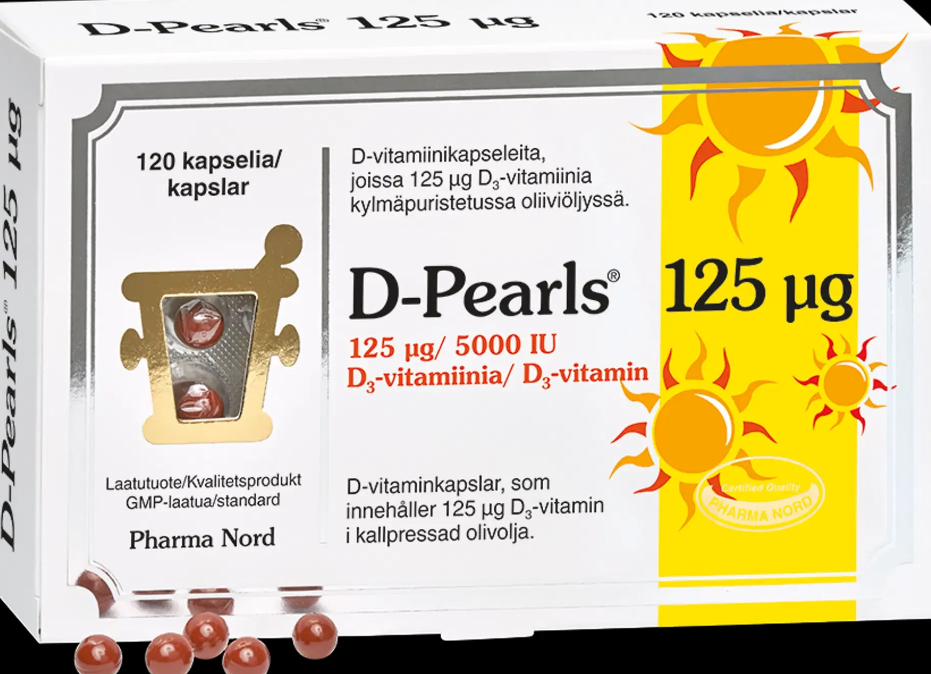 D-Pearls® 125 mcg D-vitamiini ravintolisä 120 kaps.