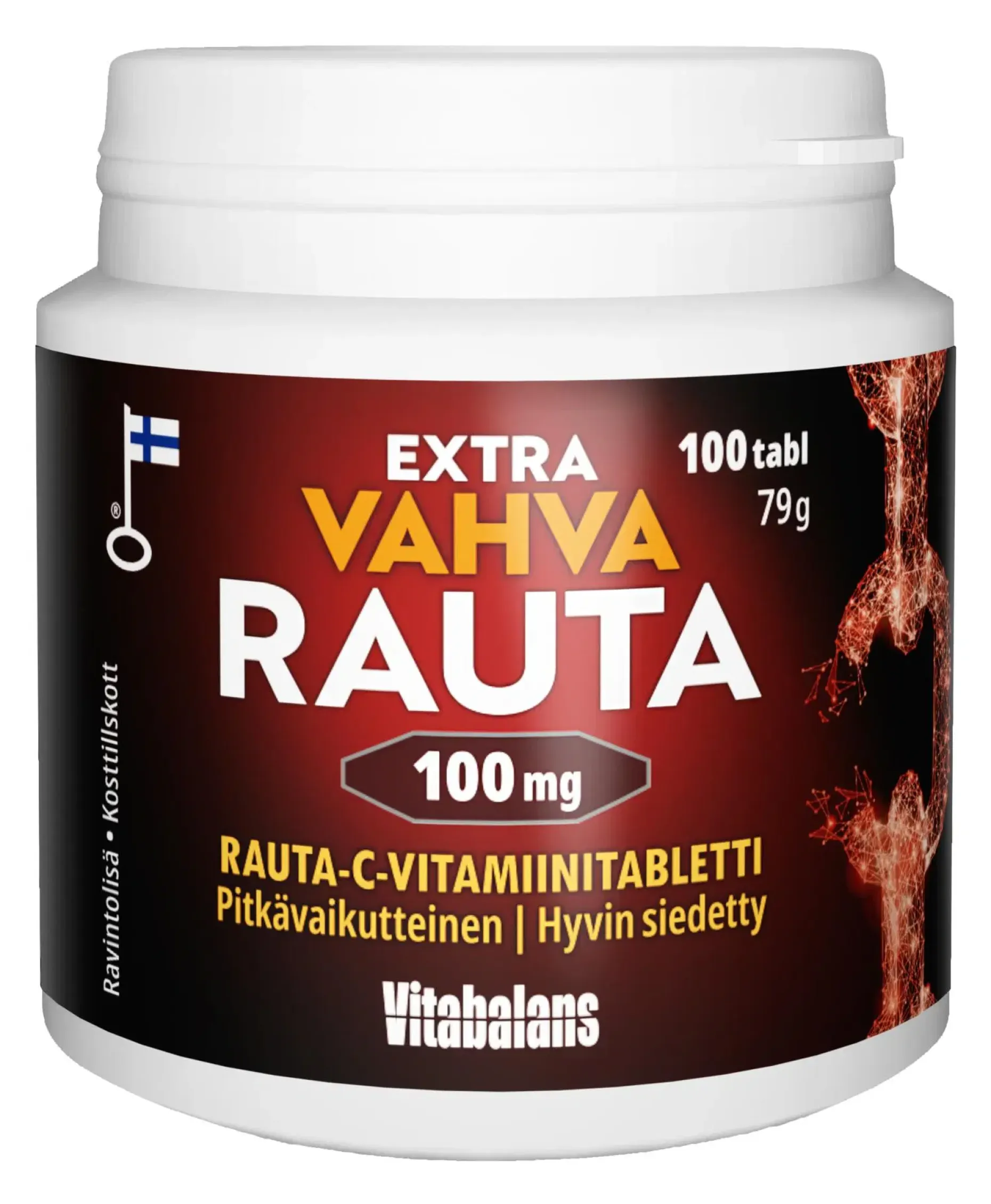 Extra vahva rauta 100 mg 100 tabl, Rauta-C-vitamiinitabletti, Vitabalans