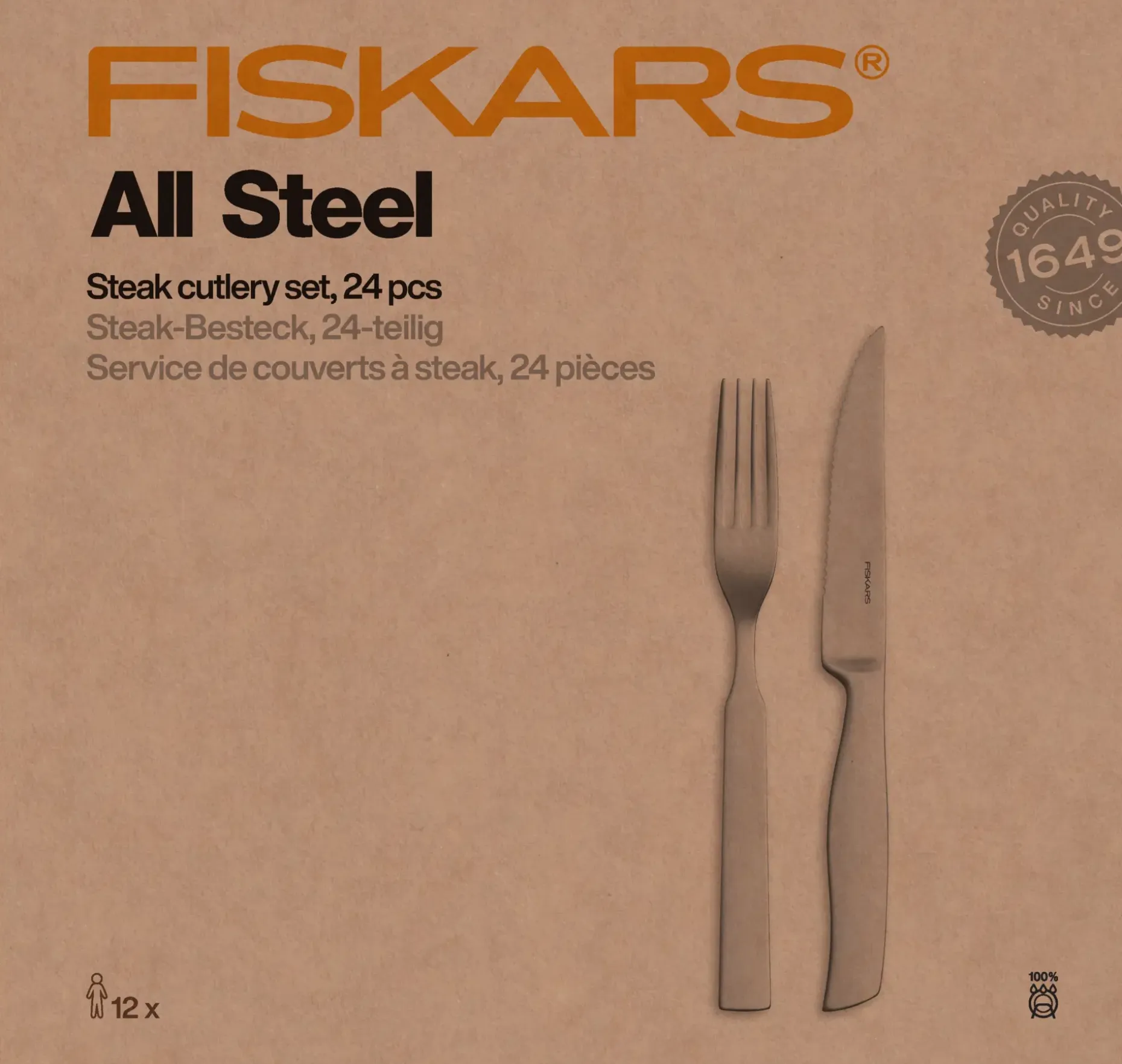 Fiskars All Steel pihviaterimet 24-osainen