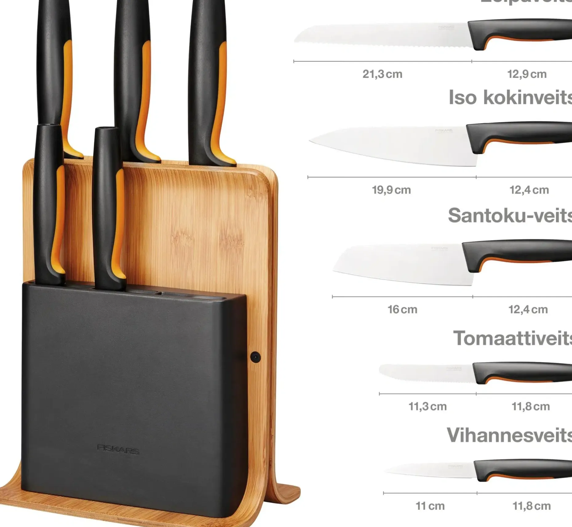Fiskars Functional Form Veitsitukki bambu (sis. 5 veistä)