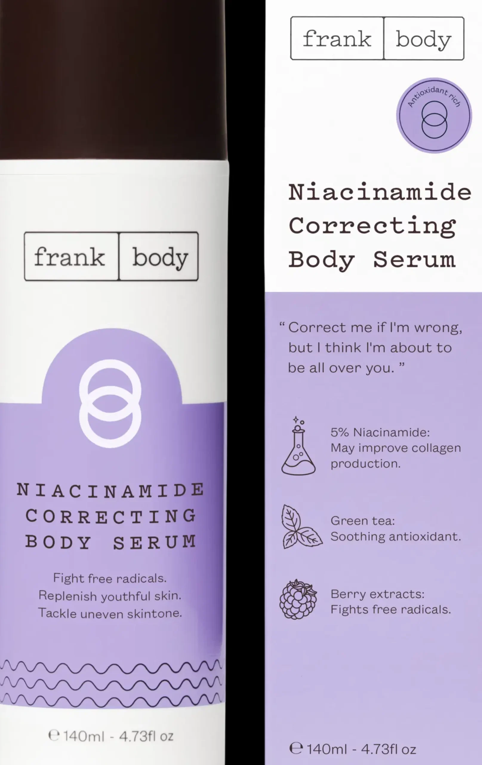 Frank Body Niacinamide Correcting Body Serum vartaloseerumi 140ml