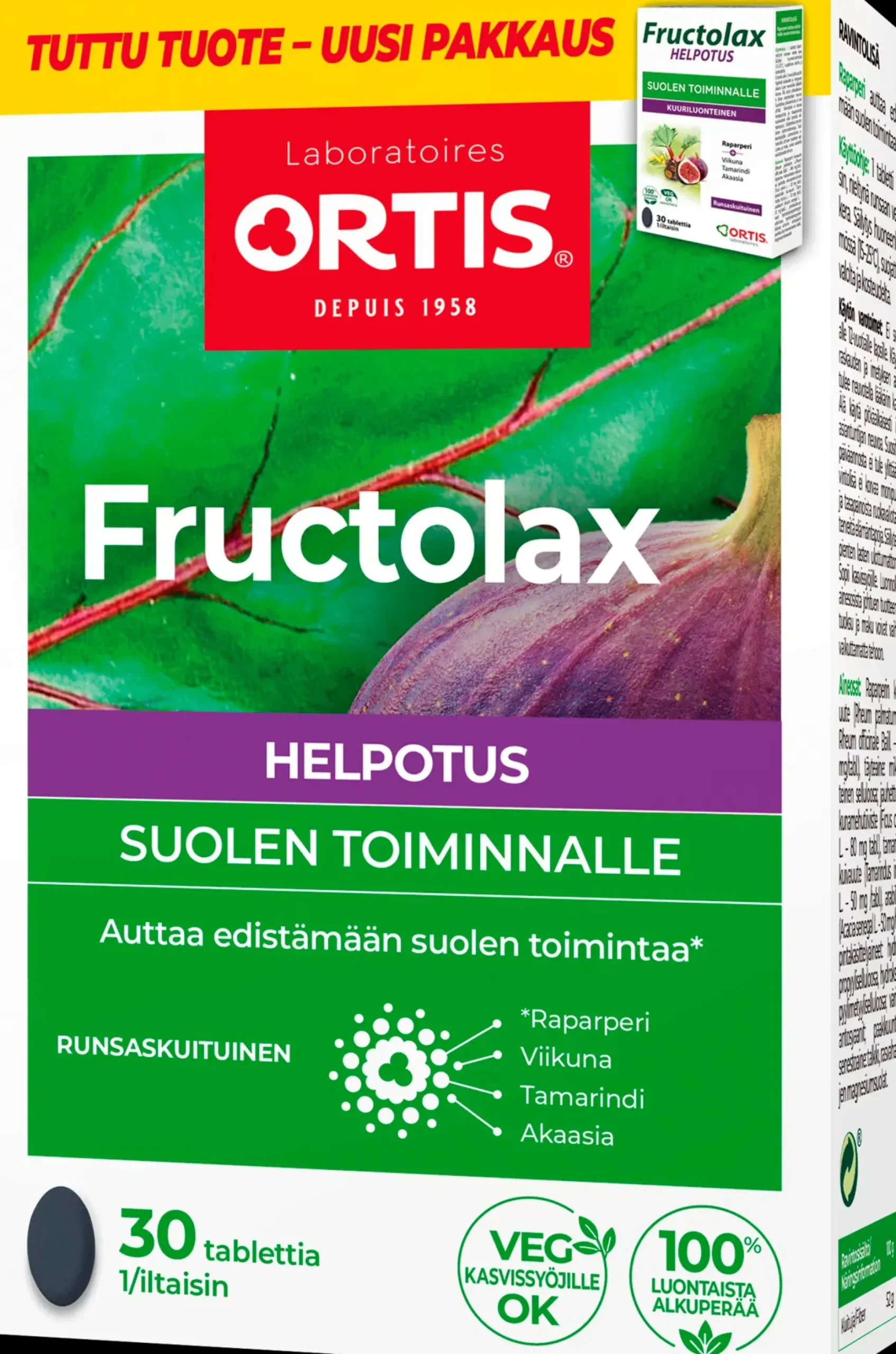 Fructolax Helpotus hedelmäkuitutabletti runsaskuituinen ravintolisä 23,7g/30kpl