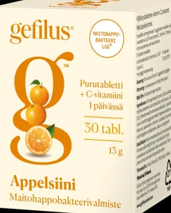 Gefilus Maitohappobakteeri-C-vitamiinivalmiste. Appelsiininmakuinen.