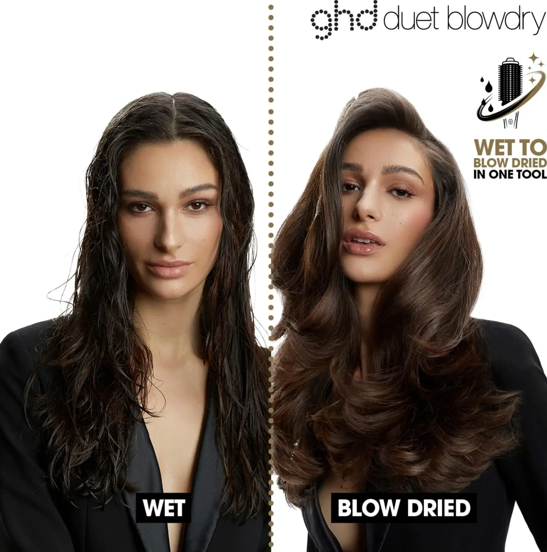 ghd Duet Blow Dry 2-in-1 Hair Dryer Brush Black lämpökiharrin