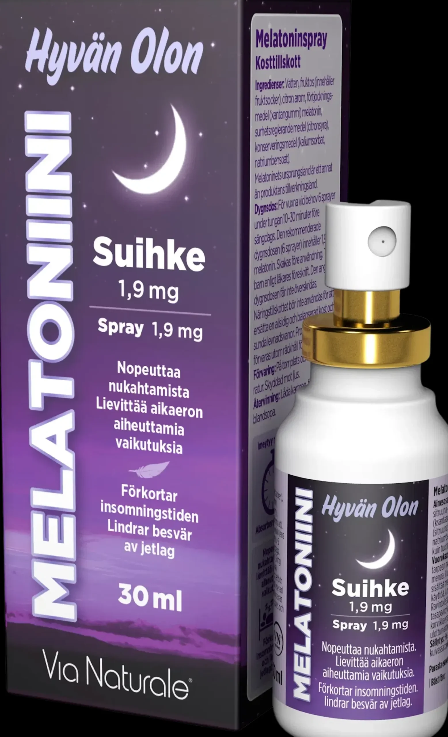 Hyvän Olon Melatoniinisuihke 1,9 mg 30 ml Via Naturale