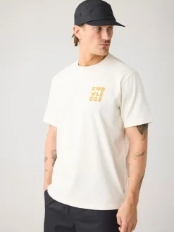 Knowledge cotton apparel Chest Flock Print T-Shirt t-paita