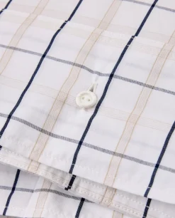 Lexington Poplin pussilakana 150x210cm valkoinen/beige/tummansininen