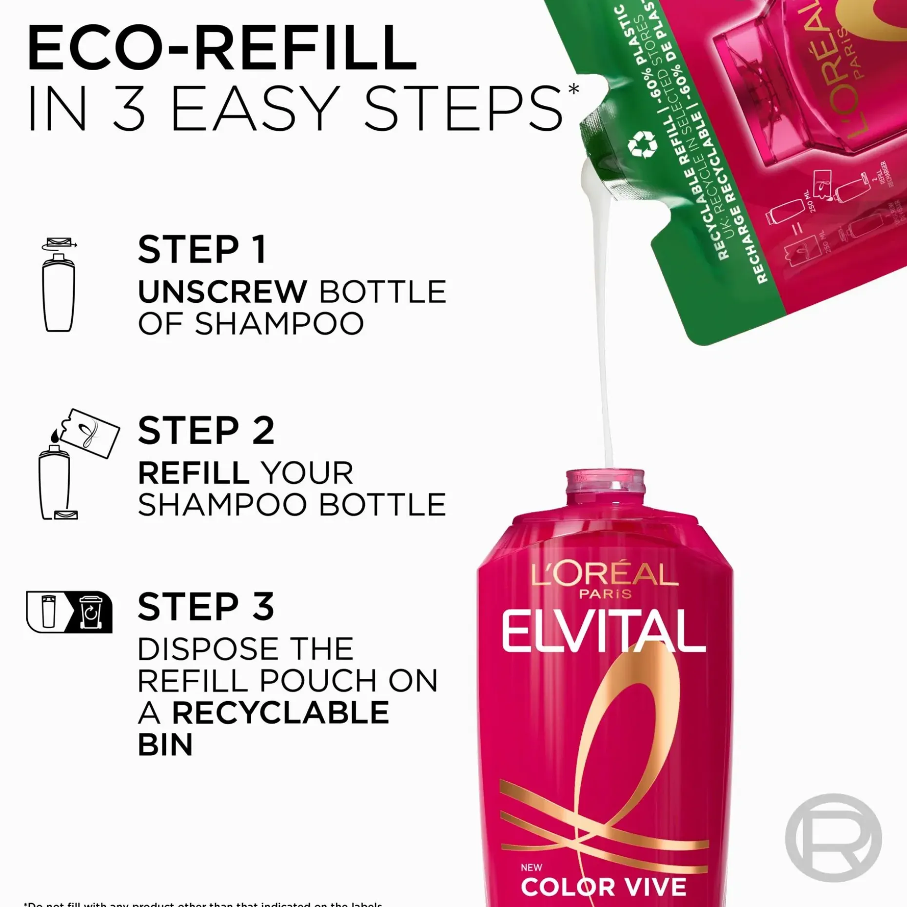 L'Oréal Paris Elvital Color Vive shampoon täyttöpakkaus värjätyille hiuksille 250 ml
