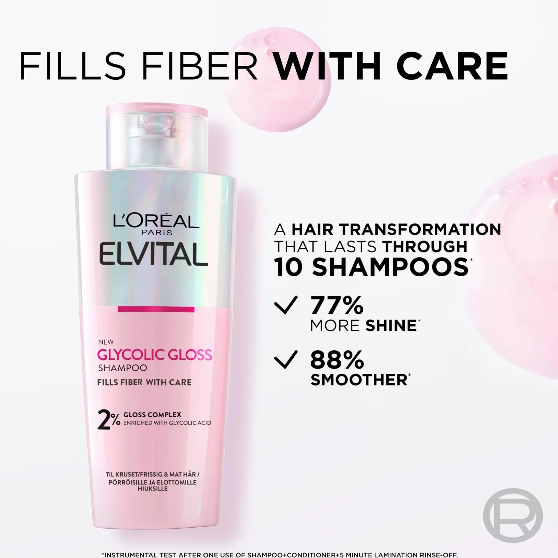 L'Oréal Paris Elvital Glycolic Gloss shampoo kiillottomille hiuksille 200ml