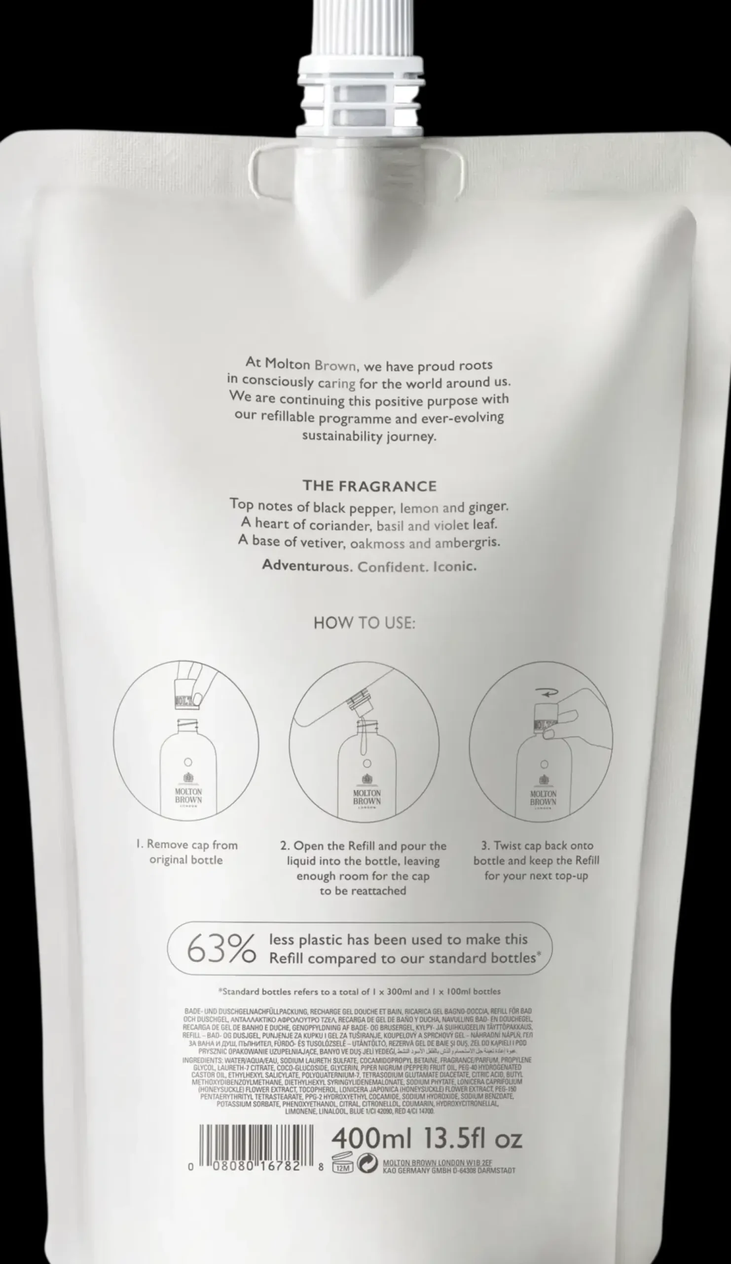Molton Brown Re-charge Black Pepper Bath & Shower Gel Refill suihkugeelin täyttöpakkaus 400 ml