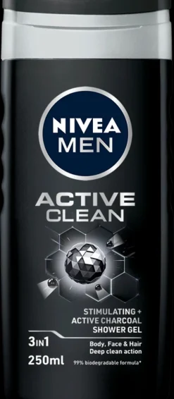 NIVEA MEN 250ml Active Clean Shower Gel -suihkugeeli