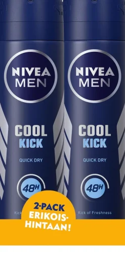 NIVEA MEN 2x150ml Cool Kick Deo Spray -antiperspirantti