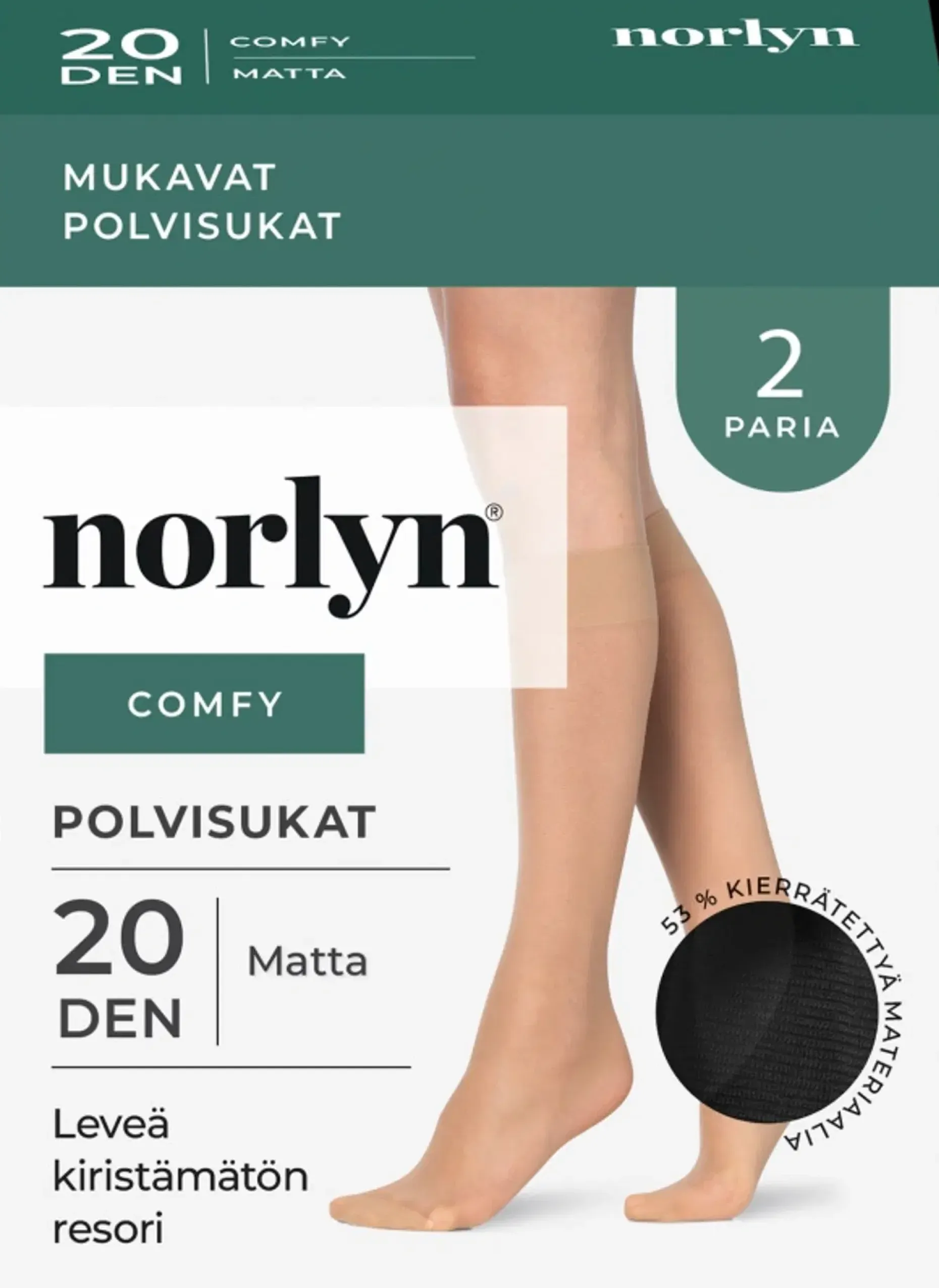 Norlyn naisten polvisukat comfy 2-pack 20 den