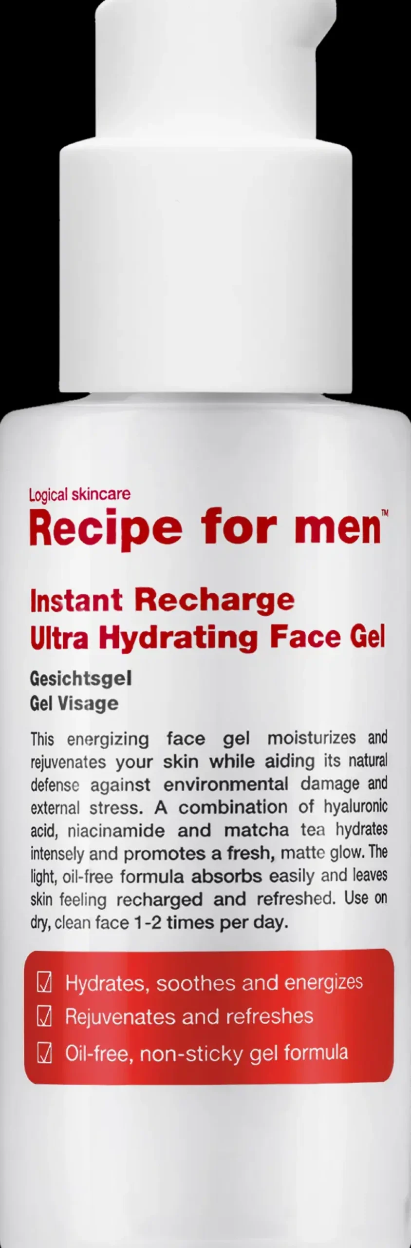 Recipe for Men Instant Recharge Ultra Hydrating Face Gel -geelimäinen kosteusvoide 75 ml