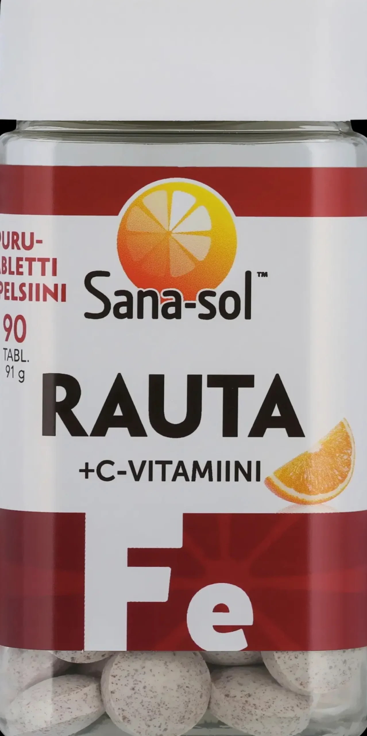 Sana-sol Rauta+C-vitamiini appelsiininmakuinen purutabletti ravintolisä 90tabl