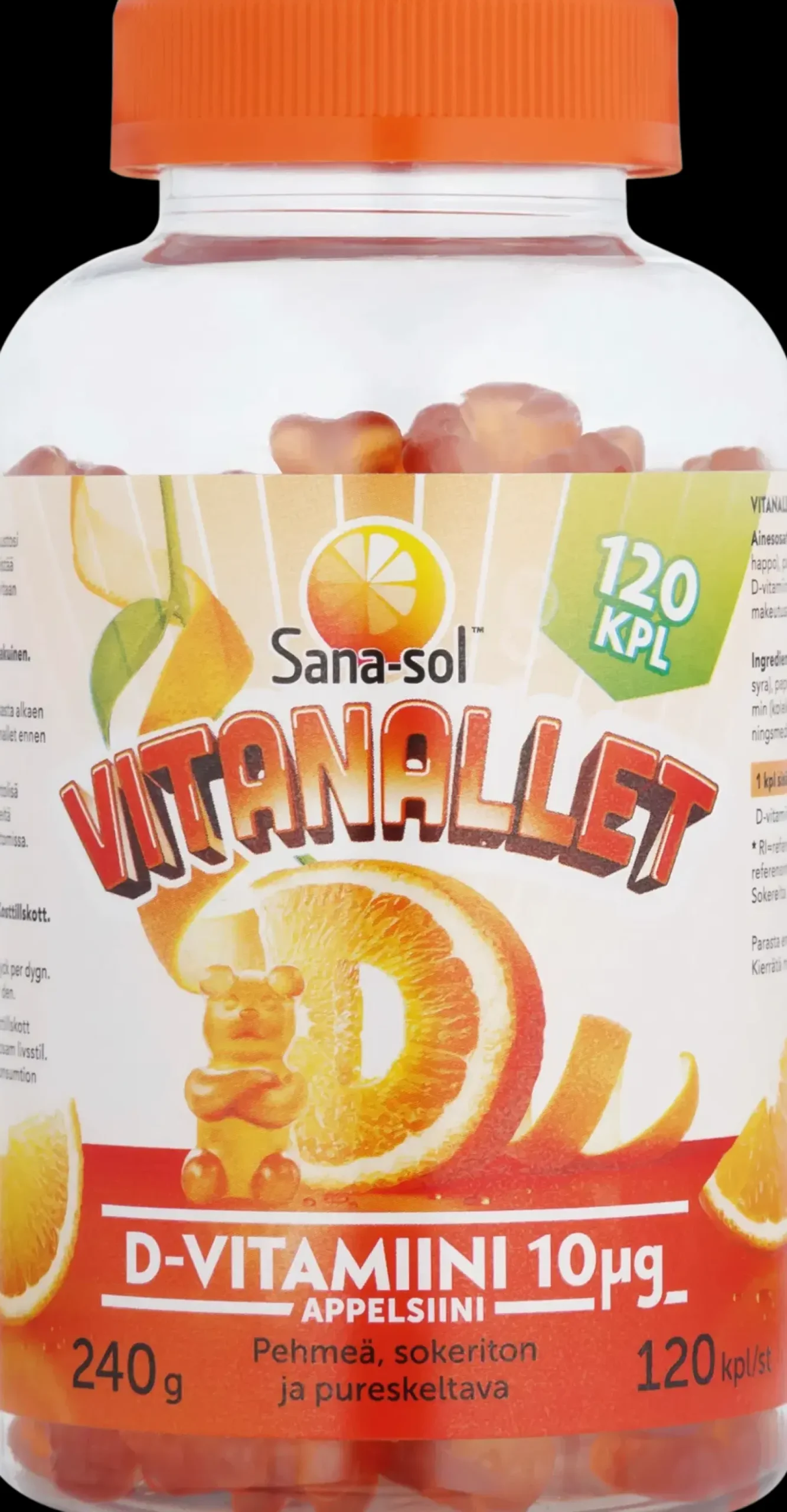 Sana-sol Vitanallet D-vitamiini 10µg appelsiini 120kpl/240g