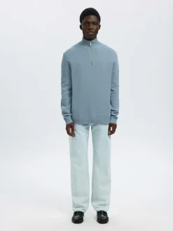 Selected Slhdane ls knit structure half zip neule