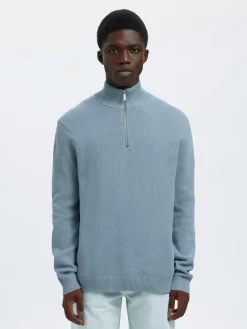 Selected Slhdane ls knit structure half zip neule