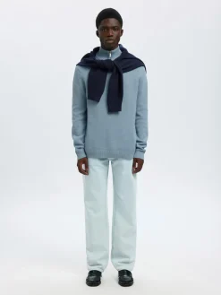 Selected Slhdane ls knit structure half zip neule