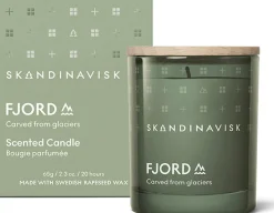 Skandinavisk FJORD Tuoksukynttilä puukannella 65g, vaaleanvihreä