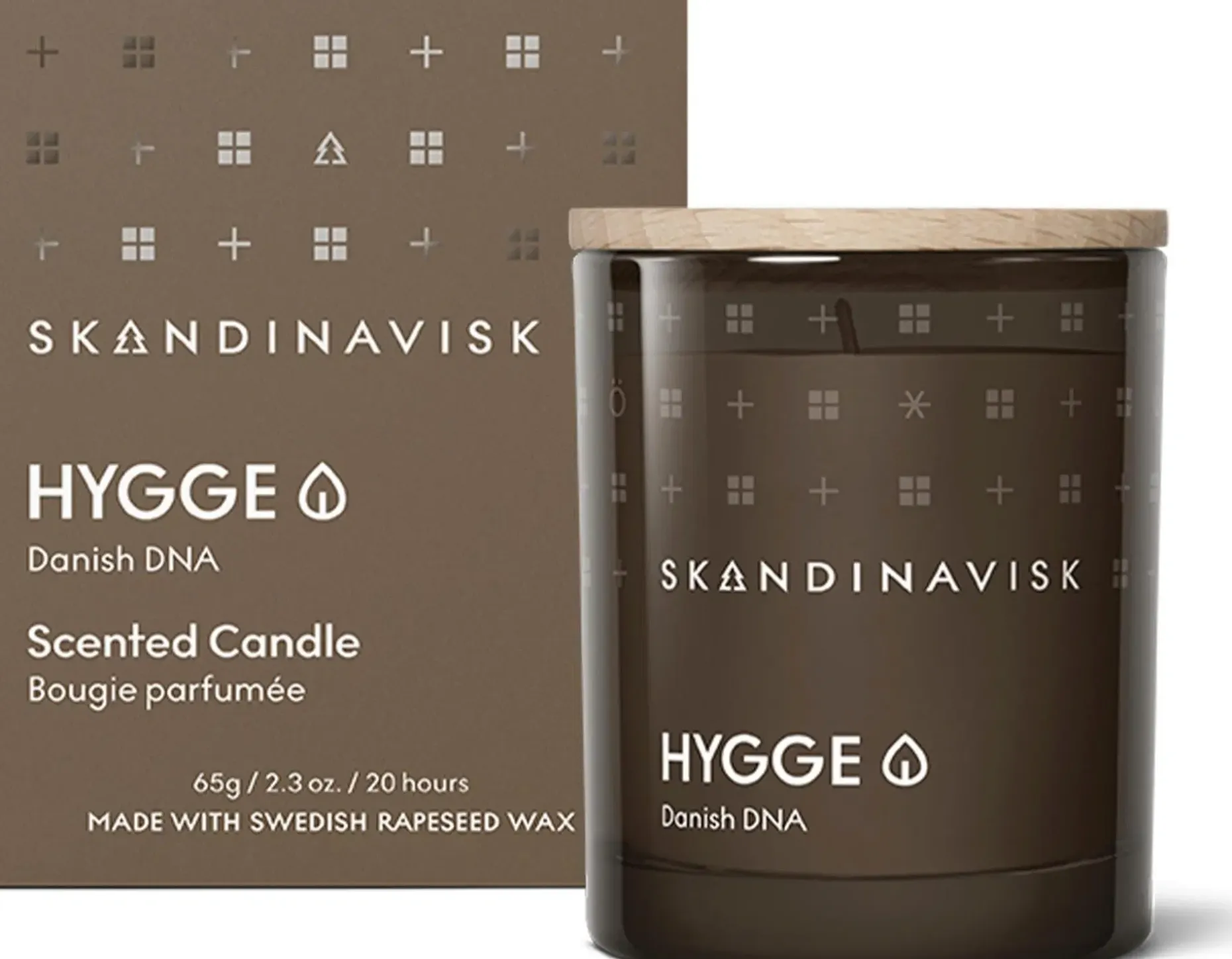 Skandinavisk HYGGE Tuoksukynttilä puukannella 65g, ruskea