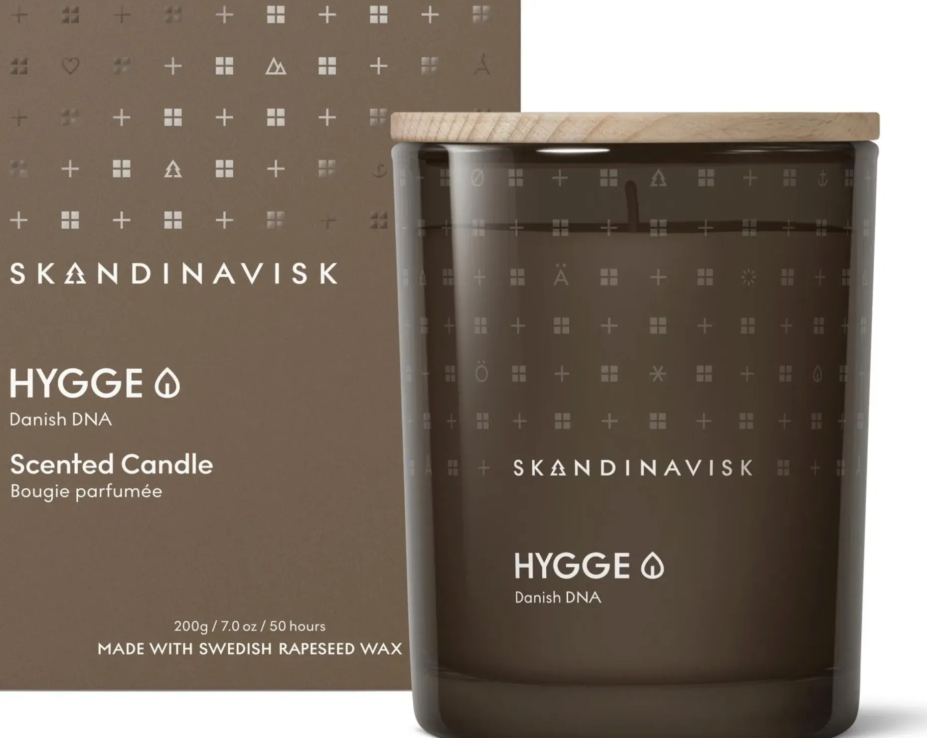 Skandinavisk HYGGE Tuoksukynttilä puukannella 200g, ruskea