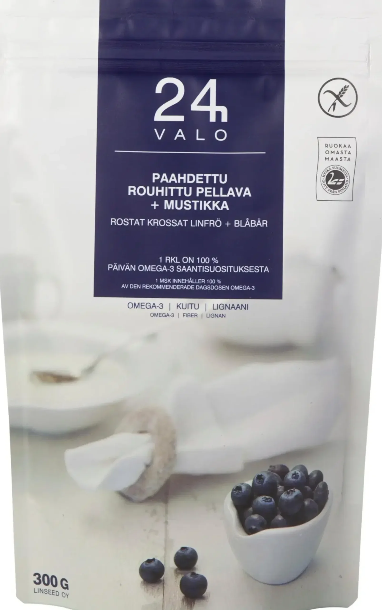 VALO24h paahdettu rouhittu pellava + mustikka 300g