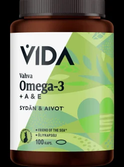 Vida kalaöljyvalmiste Vahva Omega-3 + A- ja E- vitamiinit, 100 kaps/72 g