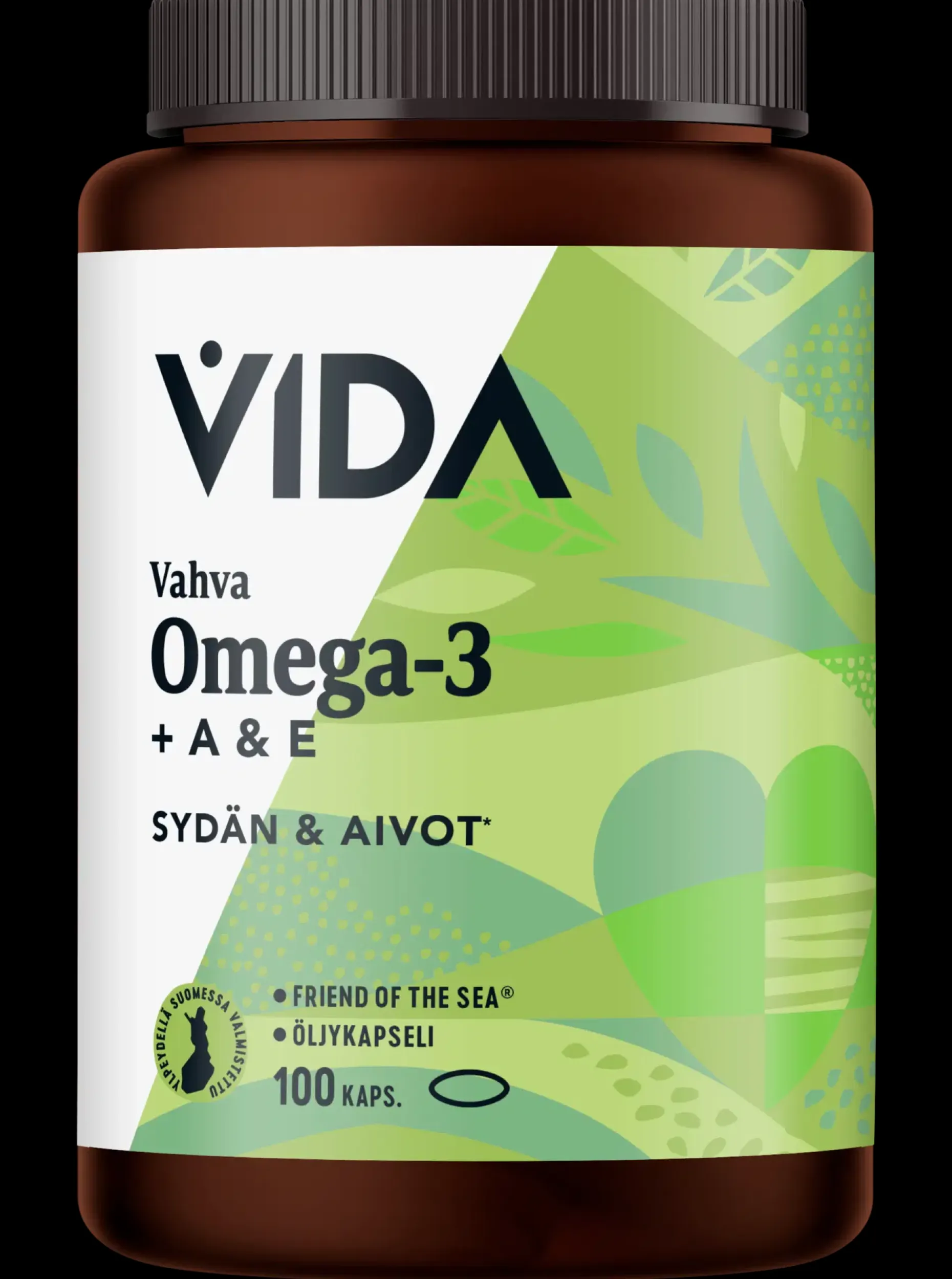 Vida kalaöljyvalmiste Vahva Omega-3 + A- ja E- vitamiinit, 100 kaps/72 g