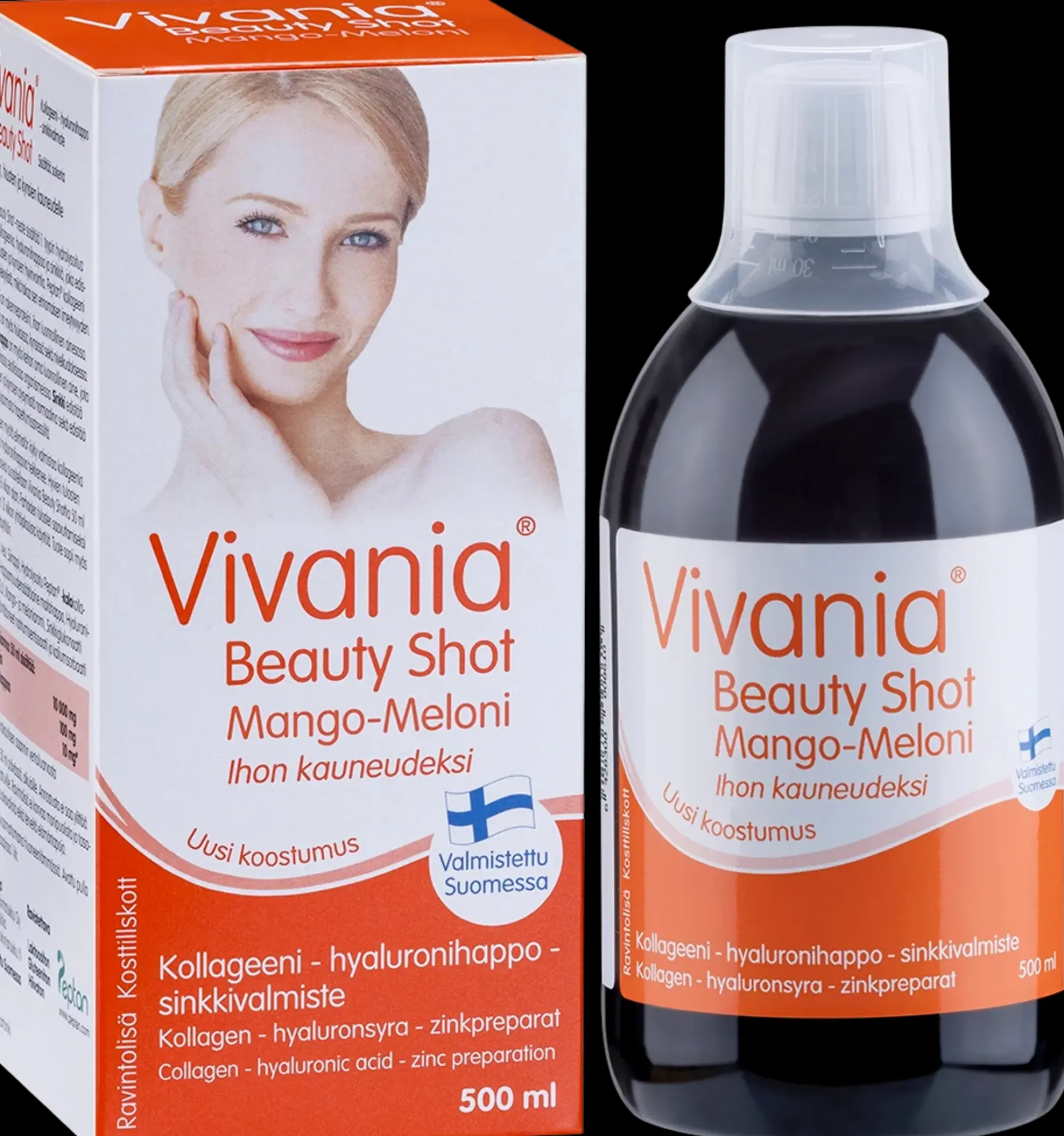 Vivania Beauty Shot Mango-Meloni Kollageeni-hyaluronihappo-sinkki 500 ml