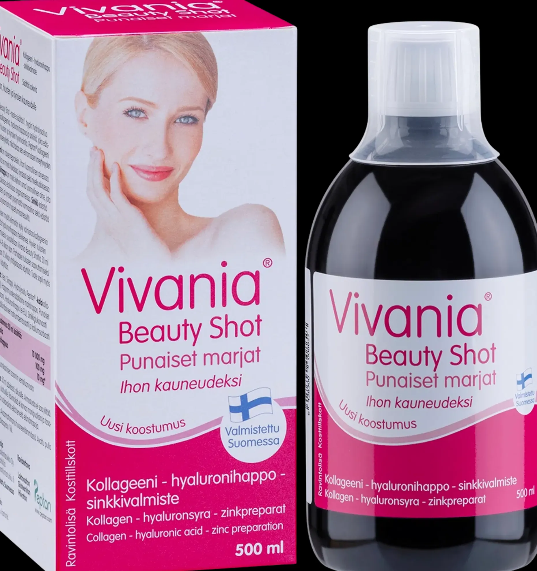 Vivania Beauty Shot punaiset marjat Kollageeni-hyaluronihappo-sinkki 500 ml