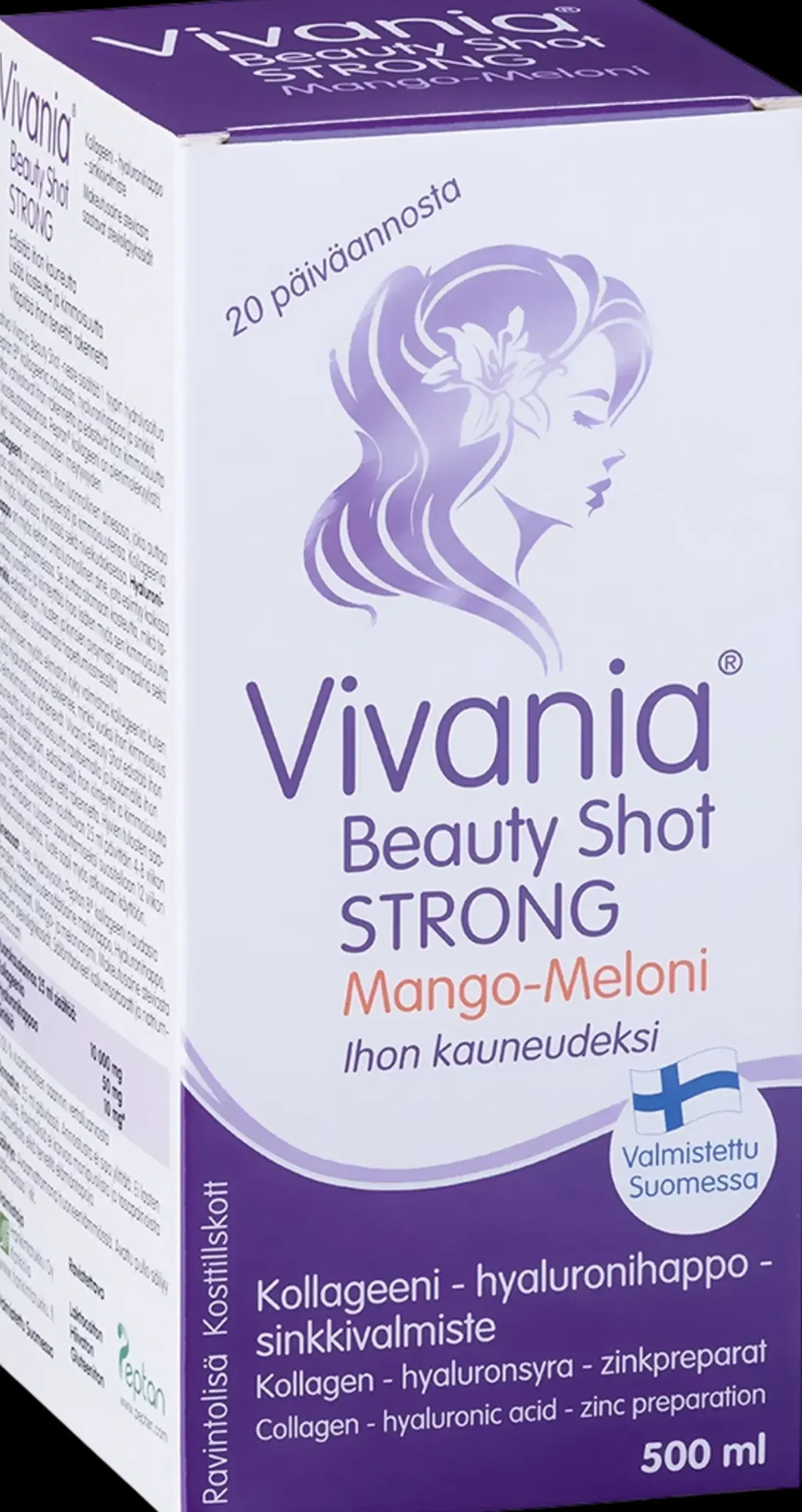 Vivania Beauty Shot Strong Mango-Meloni Kollageeni-hyaluronihappo-sinkki 500 ml